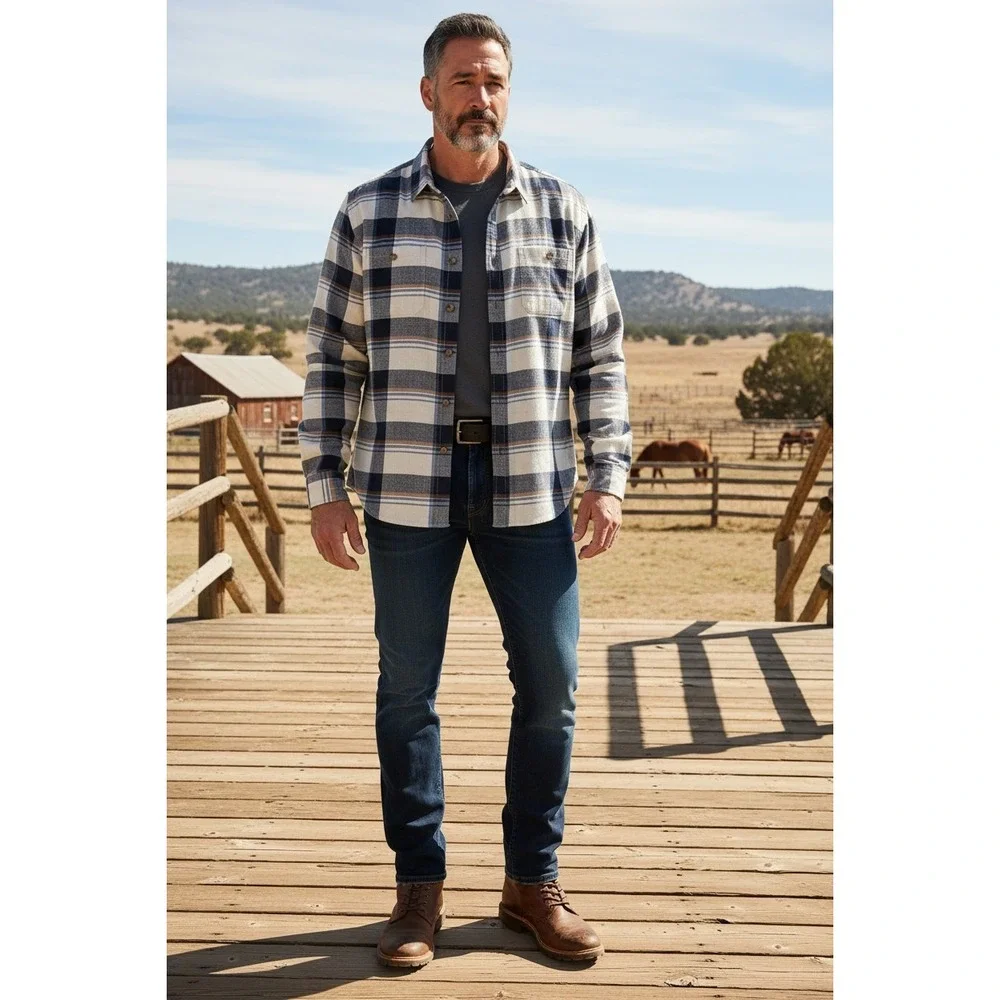 Pendleton XXL Blue Tan Plaid Linen Blend Long Sleeve‎ Button Down Shirt